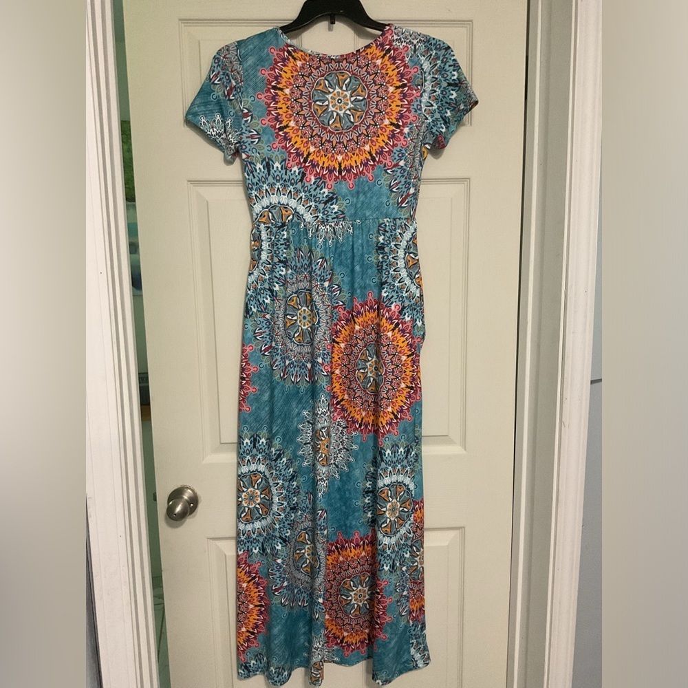 NWOT Empire Waist Short Sleeve Long Dress Pockets Summer Floral Maxi Dress - Picture 3 of 13